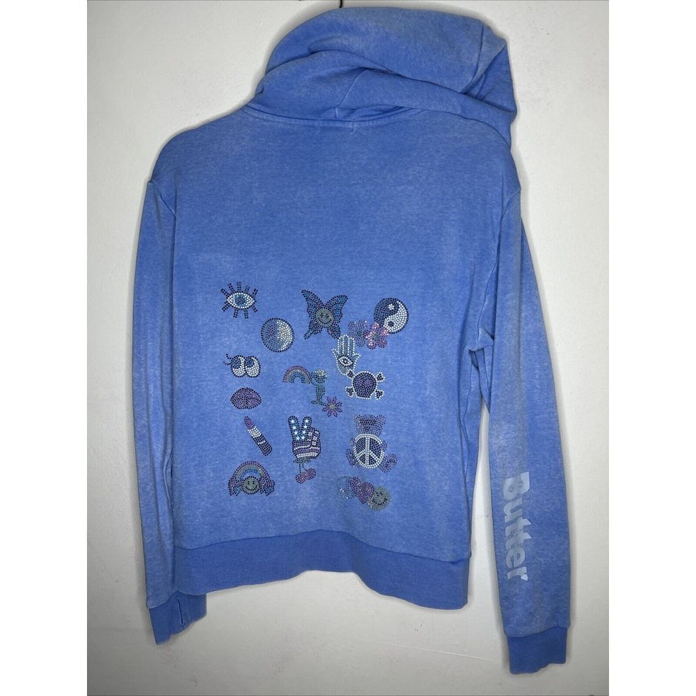BUTTER SUPER SOFT‎ Blue Emoji Smiley ZIP UP HOODIE GIRLS SZ XL